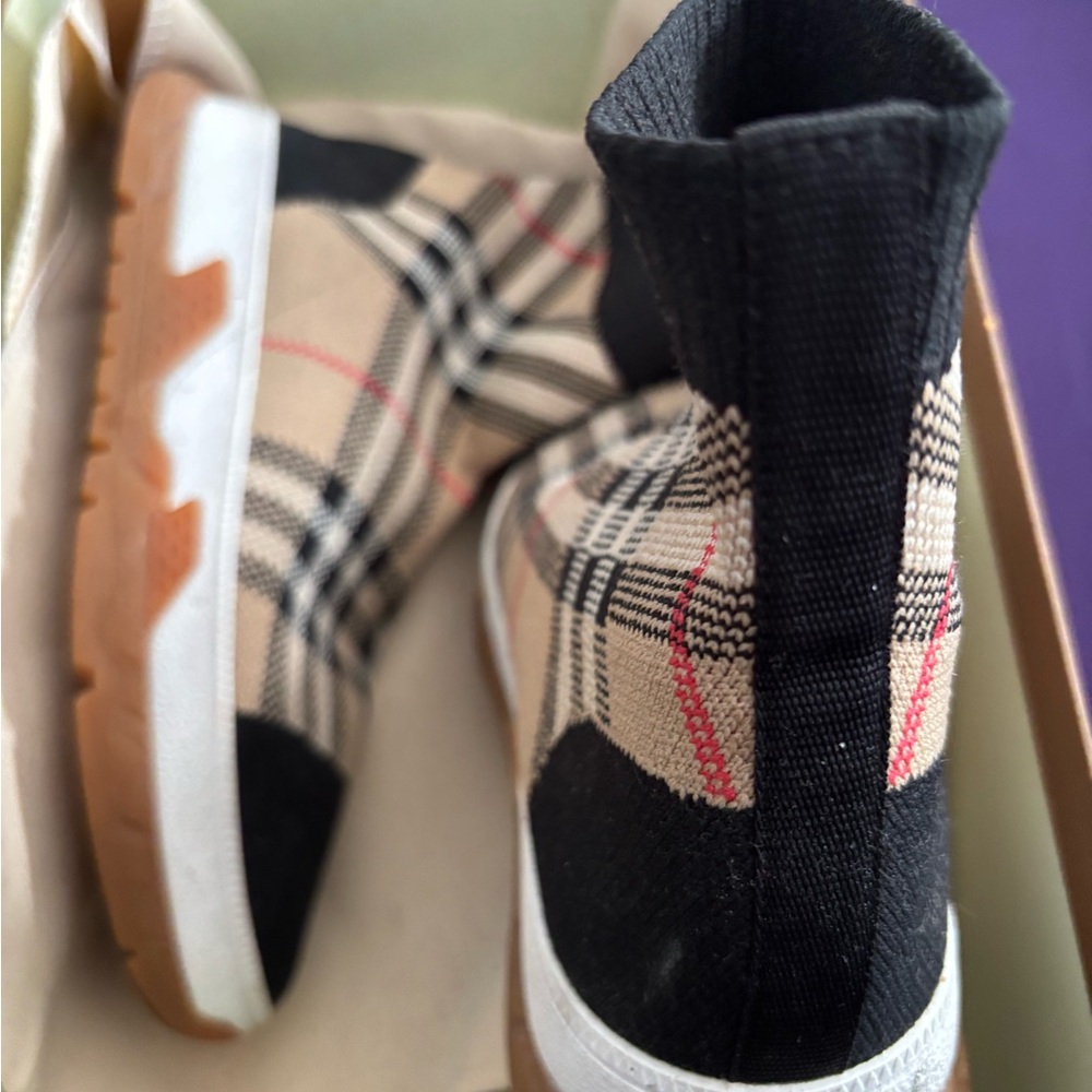Burberry Black and Tan Sneakers with Iconic Plaid Design